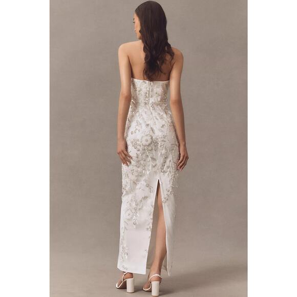 Milly Magnolia Embellished White/Silver Strapless Beaded Sequin Maxi Dress Sz 8 - Picture 1 of 16